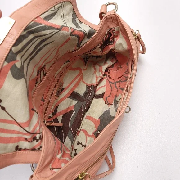 Hayden Harnett Handbag Salmon Coral Soft Leather Shoulder Bag‎ Purse Twist Lock - Picture 4 of 8